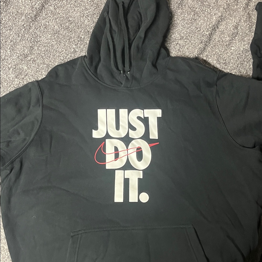 Nike Black Hoodie with White JUST DO IT. and Red Swoosh